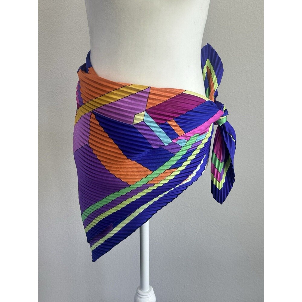 ETRO Silk Scarf Pleated 36" Square Abstract Geometric Multicolor Italy - Picture 4 of 13